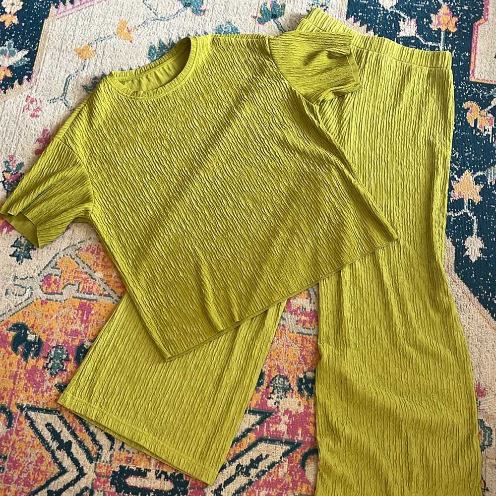 Fashion Nova Lime Green Textured Pants